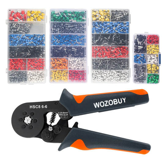 WOZOBUY Hexagonal Self-Adjustable Ratchet,Ferrule Crimping Tool Kit, Crimper Kit with 400/800/1200/1800/1900pcs Wire Terminals