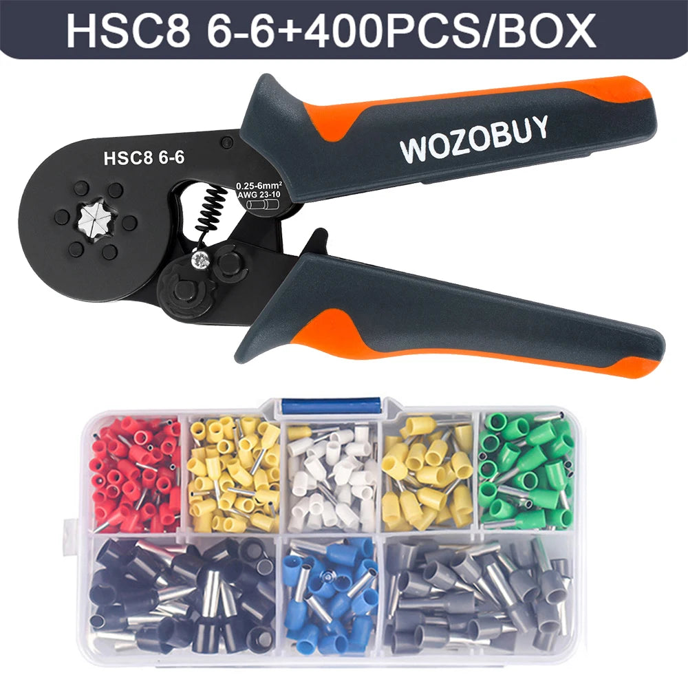 WOZOBUY Hexagonal Self-Adjustable Ratchet,Ferrule Crimping Tool Kit, Crimper Kit with 400/800/1200/1800/1900pcs Wire Terminals