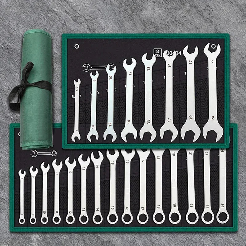 Ultra-thin Open End Wrench Set 6-27mm Plum Wrenches Combination Universal Dual Heads Ratchet Spanner Set Car Repairing Tools