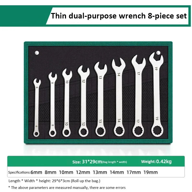 Ultra-thin Open End Wrench Set 6-27mm Plum Wrenches Combination Universal Dual Heads Ratchet Spanner Set Car Repairing Tools