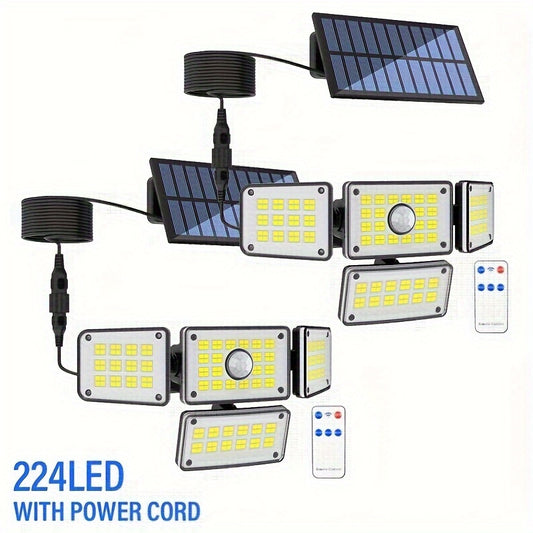 2pcs, Solar Lights Outdoor With Motion Sensor, 224LED Cool White Solar Flood Lights, Waterproof Dusk To Dawn Solar Powered Security Spot Lights For Hotel Porch Patio Yard Garage