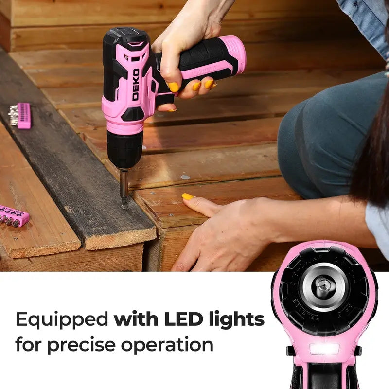 119/151PCS Power Tool Box Set With 8V/12V Cordless Drill / Driver, Hammer, Wrench, Screwdriver and Utility Knife | All in One Hand Tools kit | Household Tool Set | Electric Drill Tool Kit | for Garden, DIY, Home Repairs | Gif