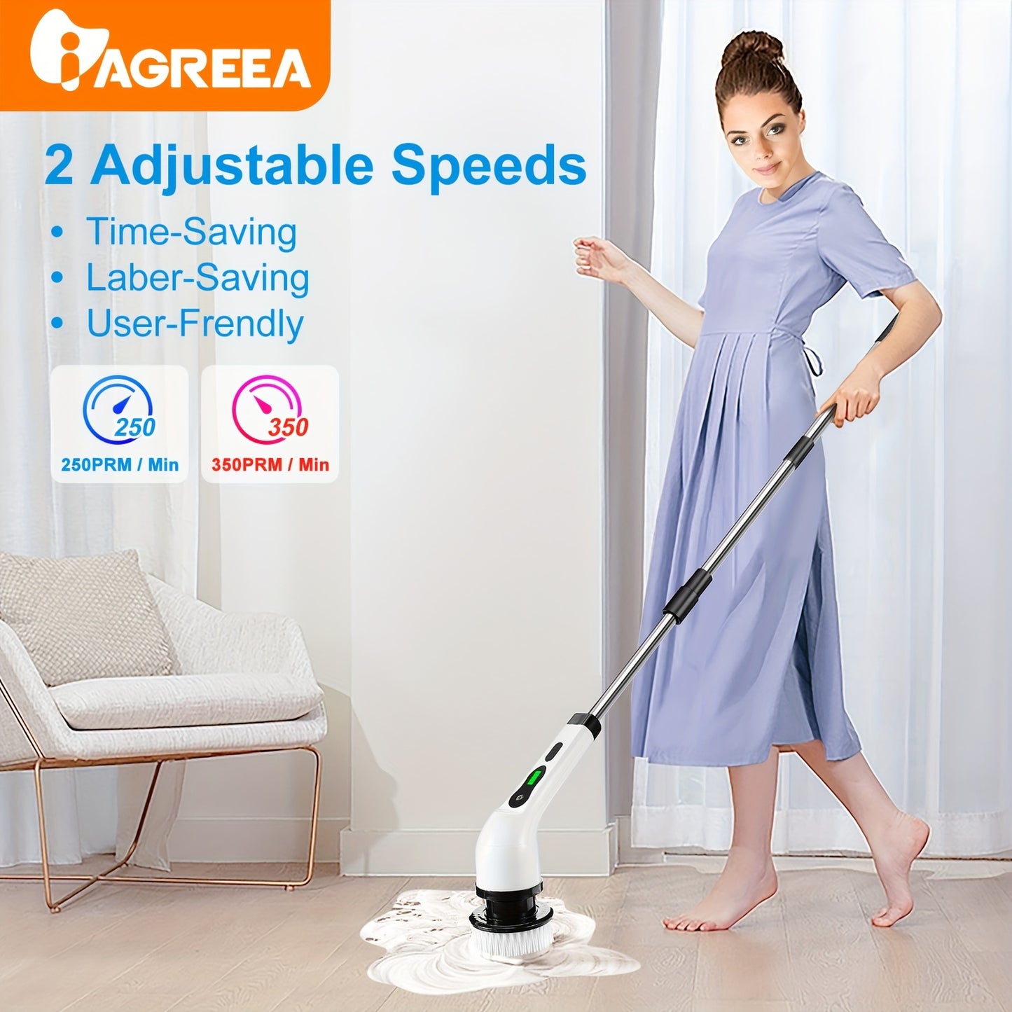 1Set Cordless Multi-Surface Electric Scrubber - 360° Rotary Action with 8 Brush Heads, Adjustable Handle - Versatile Cleaning for Bathrooms, Tiles & Floors