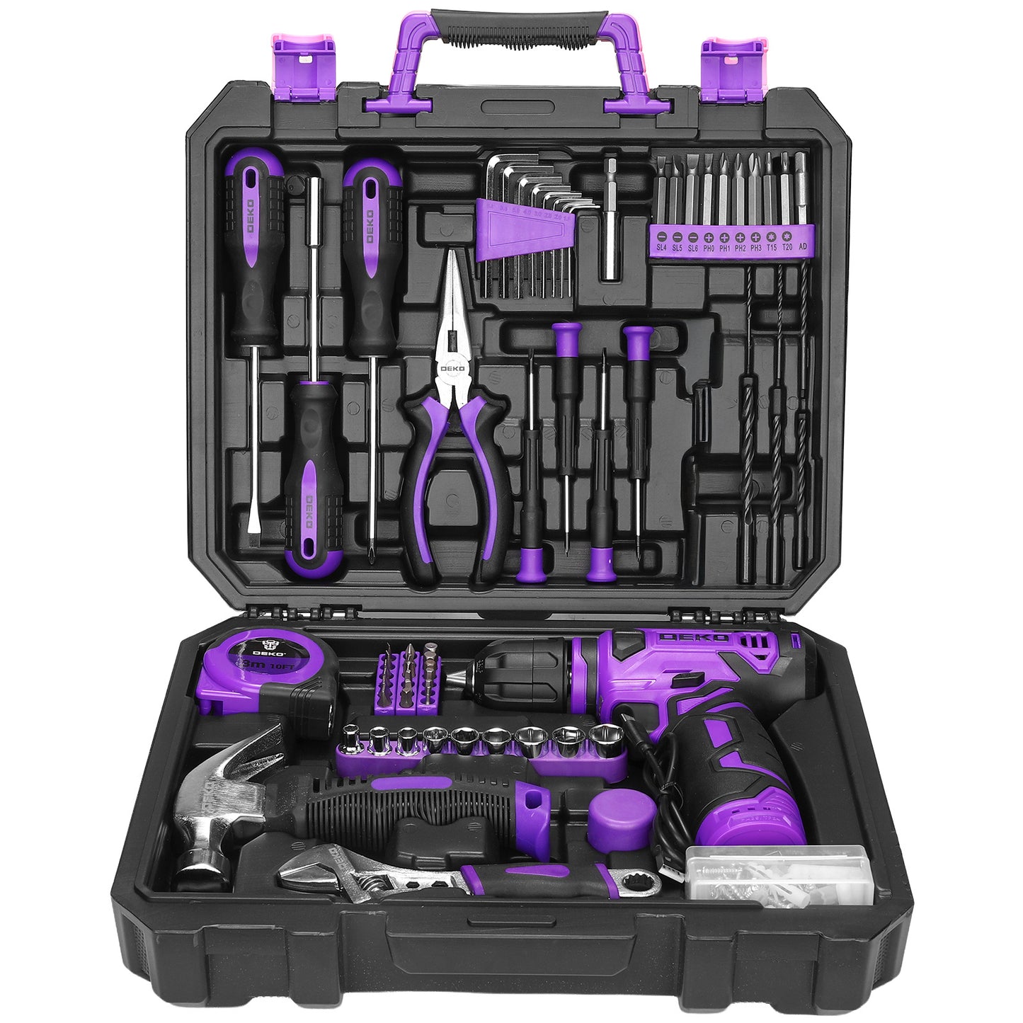 119/151PCS Power Tool Box Set With 8V/12V Cordless Drill / Driver, Hammer, Wrench, Screwdriver and Utility Knife | All in One Hand Tools kit | Household Tool Set | Electric Drill Tool Kit | for Garden, DIY, Home Repairs | Gif