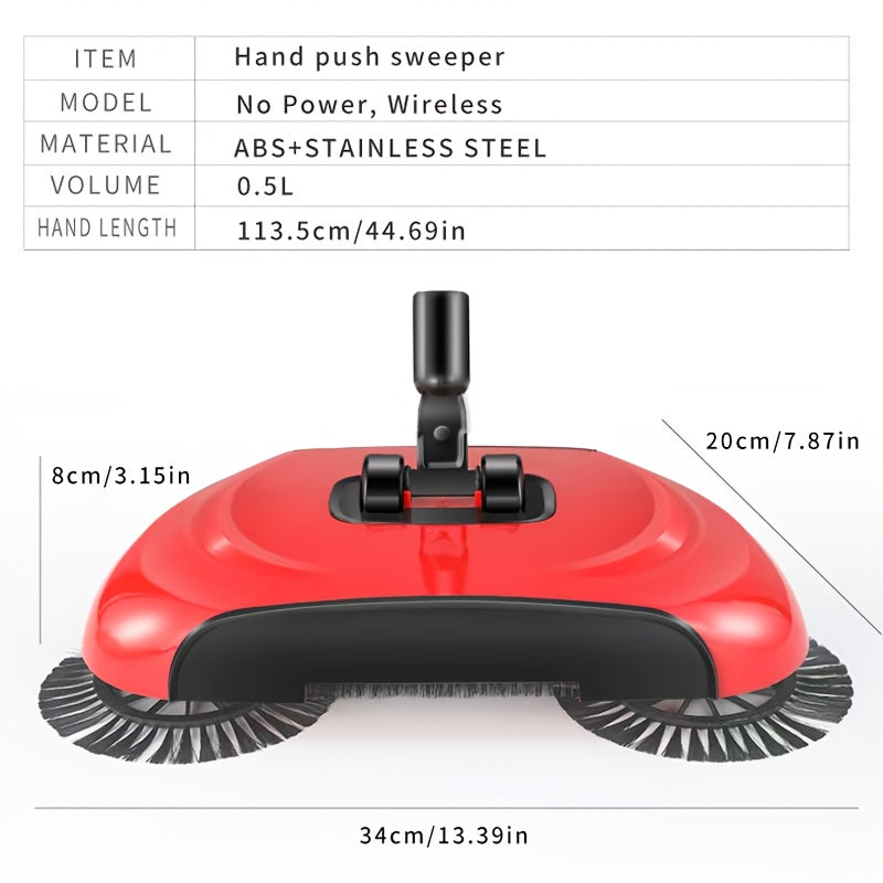 3-in-1 Cordless Push Broom Dustpan & Mop Combo - Lightweight Ergonomic Handle, Durable Plastic for Hardwood Floors & Tile - Space-Saving Multi-Functional Cleaning Tool for Home Use, Modern Aesthetic, Efficient Design