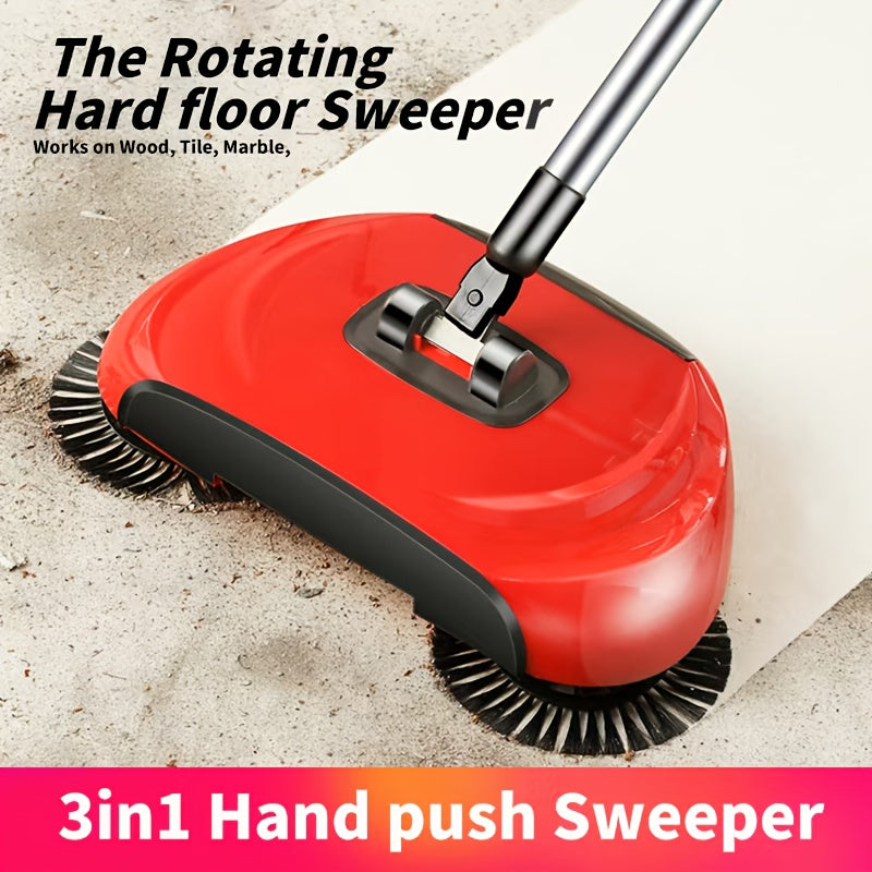 3-in-1 Cordless Push Broom Dustpan & Mop Combo - Lightweight Ergonomic Handle, Durable Plastic for Hardwood Floors & Tile - Space-Saving Multi-Functional Cleaning Tool for Home Use, Modern Aesthetic, Efficient Design