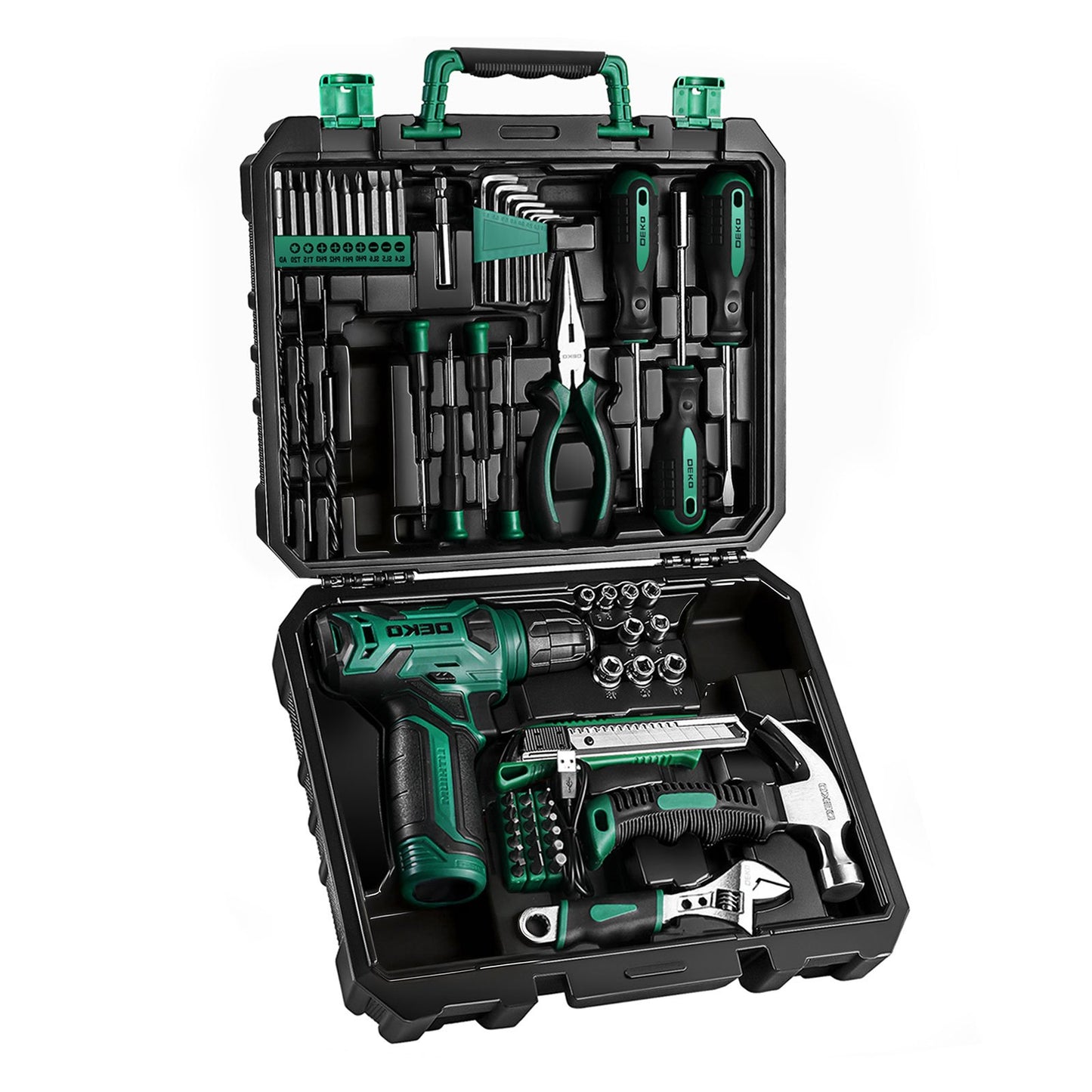 119/151PCS Power Tool Box Set With 8V/12V Cordless Drill / Driver, Hammer, Wrench, Screwdriver and Utility Knife | All in One Hand Tools kit | Household Tool Set | Electric Drill Tool Kit | for Garden, DIY, Home Repairs | Gif