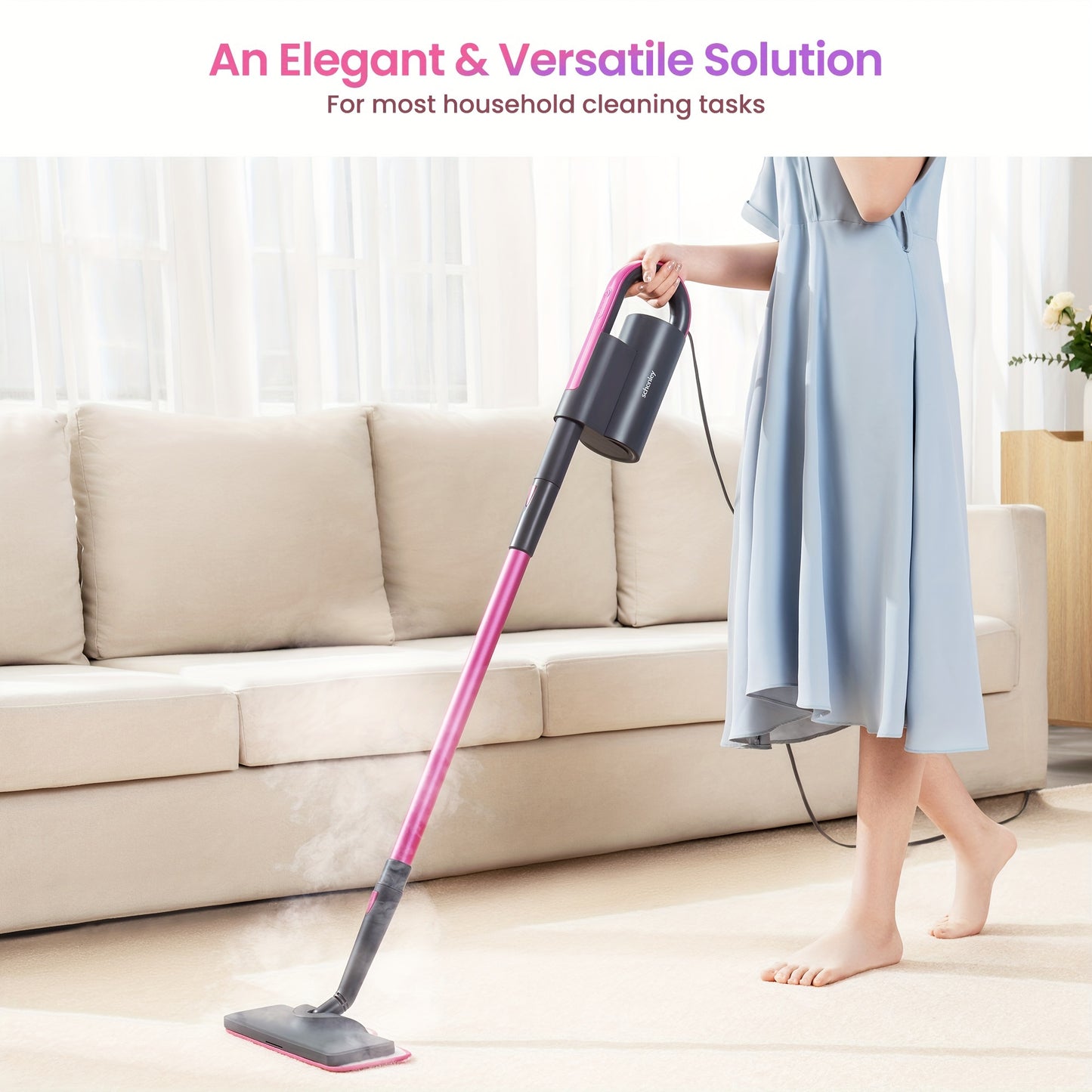 Schenley Hestia Steam Mop Cleaner | Detachable Handheld Steamer for Hardwood, Laminate, Tiles, and Grout Cleaning with 18-in-1 Accessories and Washable Microfiber Pads, 110V-130V Power Supply