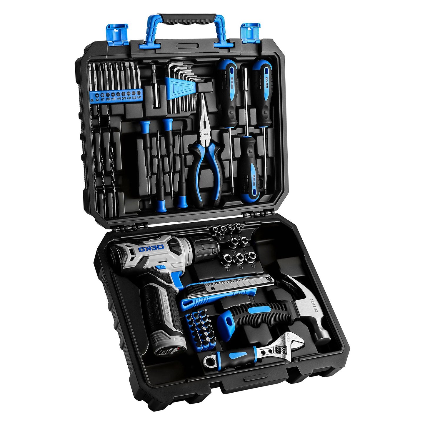 119/151PCS Power Tool Box Set With 8V/12V Cordless Drill / Driver, Hammer, Wrench, Screwdriver and Utility Knife | All in One Hand Tools kit | Household Tool Set | Electric Drill Tool Kit | for Garden, DIY, Home Repairs | Gif