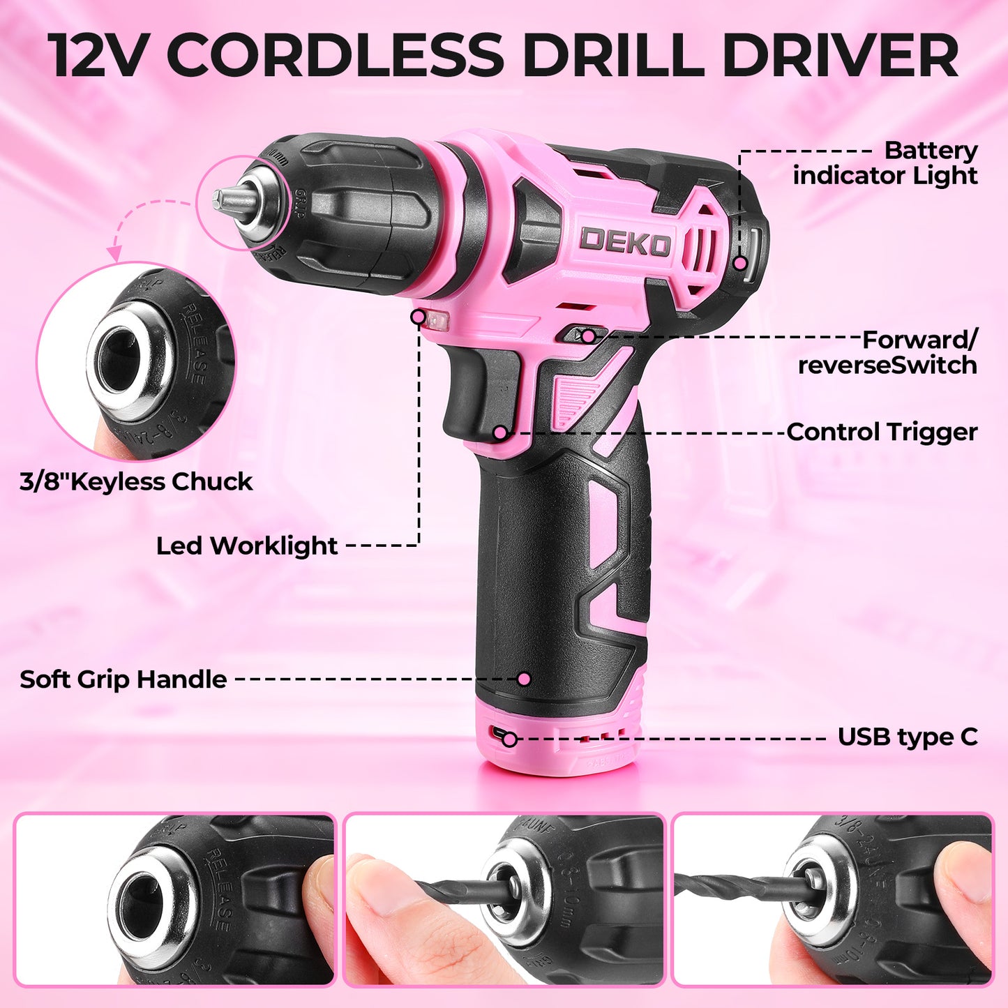 119/151PCS Power Tool Box Set With 8V/12V Cordless Drill / Driver, Hammer, Wrench, Screwdriver and Utility Knife | All in One Hand Tools kit | Household Tool Set | Electric Drill Tool Kit | for Garden, DIY, Home Repairs | Gif